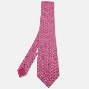Hermès Pink Patterned Silk Classic Tie