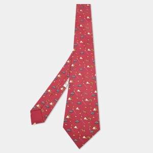 Hermès Maroon Bunny/Turtle Print Silk Classic Tie