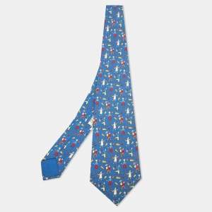 Hermès Blue Les Vendanges Print Silk Classic Tie