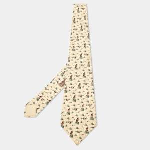 Hermès Multicolor Groundhogs Print Silk Classic Tie