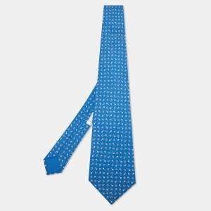 Hermès Blue Screw Print Silk Classic Tie