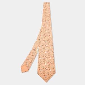 Hermès Peach Les Vendanges Silk Tie