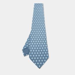 Hermes Blue Hexagon Print Silk Tie