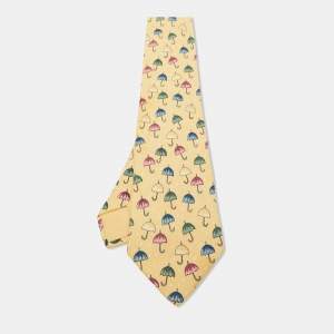 Hermes Yellow Umbrella Print Silk Tie