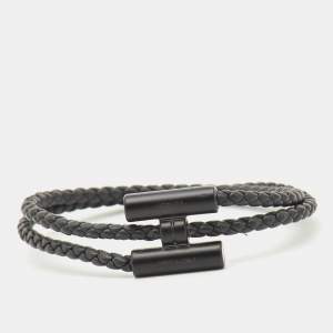 Pre Owned Hermes Black Woven Leather H Tournis Tresse Bracelet
