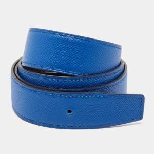 Hermès Bleu France/Noir Epsom Leather Belt Strap 95 CM