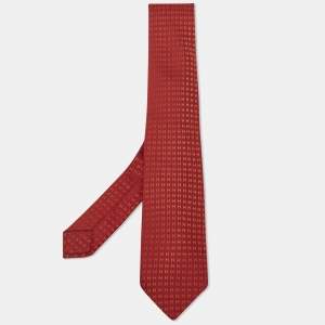 Hermès Red Silk Faconnee H Bicolore Tie