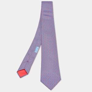 Hermes Blue/Red Printed Silk Tie 