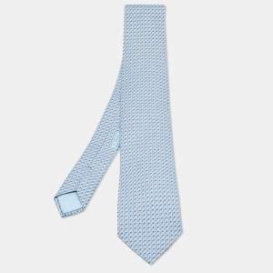 Hermes Blue Printed Silk Tie 