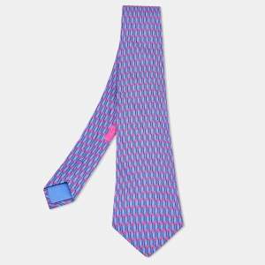 Hermes Pink/Purple H Print Silk Tie 