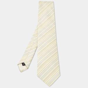 Hermes Cream Striped Cotton Blend Tie 