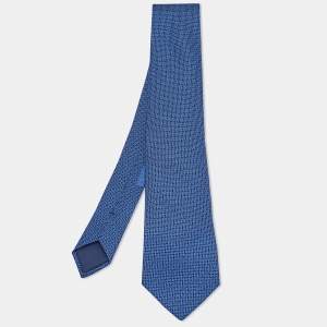 Hermes Blue Printed Silk Tie