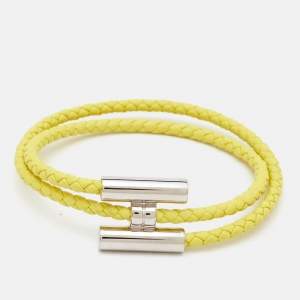 Hermès Tournis Tresse Yellow Leather Palladium Plated Bracelet