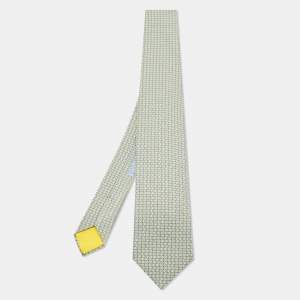 Hermès Yellow/Blue Dot Printed Silk Tie