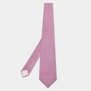 Hermès Pink/Blue Printed Silk Golf Tie