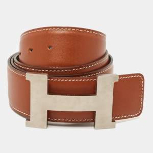 Hermès Gold/Etain Chamonix and Epsom Leather Brushed Constance Buckle Reversible Belt 95 CM