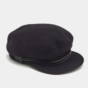 Hermes Black Leather Trim Felt Brighton Cap