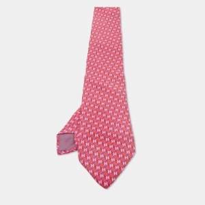 Hermès Pink H Patterned Silk Classic Tie