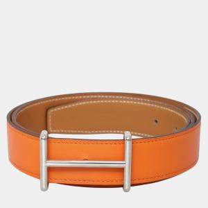 Hermes Reversible Leather Belt With H Buckle