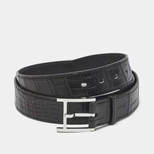 Pre Owned Hermes Noir Crocodile Porosus H Buckle Belt 95 CM
