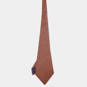 Pre Owned Hermès Orange Printed Silk Tie