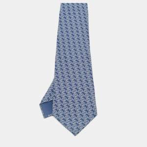 Pre Owned Hermès Blue Printed Silk Tie