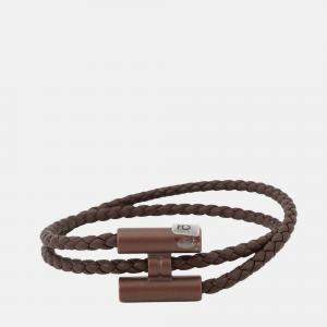 Pre Owned Hermes Tourni Tresse Thor Brown Swift Leather Metal Bracelet