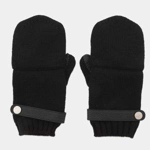 Pre Owned Hermes Lionel Gloves Size M Black Cashmereknit Deer Leather