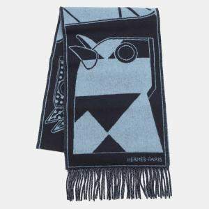 Pre Owned Hermes Scarf Camail Jacquard Size Approximately170 25 Marine/Blue Orange Cashmere100%