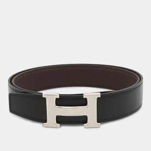 مملوكة مسبقًا Hermes Belt Buckle H Storie & Leather Belt (Kit) Size 95 Black/Chocolat Box Calf Leather Togo Leather
