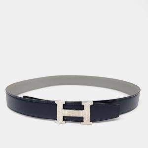 Pre Owned Hermès Blue/Grey Leather H Reversible Belt (W)