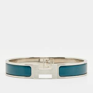Pre Owned Hermès Clic HH Ultramarine Mat Enamel Palladium Plated Bracelet