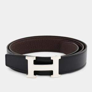 مملوكة مسبقًا Hermes Constance H Belt Size 95 Black/Chocolat Box Calf Leather Togo Leather