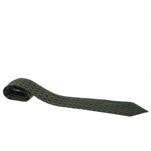 Pre Owned Hermès Pine Green Equestrian Print Silk Twill Tie