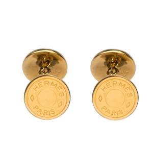 Hermes Selle Bijouterie Fantaisie Gold Plated Round Cufflinks