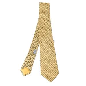 Pre Owned Hermes Yellow Anchor Print Classic Silk Tie 