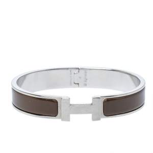 Pre Owned Hermes Clic HH Enamel Palladium Plated Narrow Bracelet 