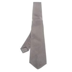 ربطة عنق هيرمس حرير مطبوعة نافيغتور رمادية