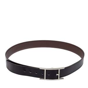 Hermes Noir/Chocolat Box and Togo Leather Quentin Reversible Belt 95 CM