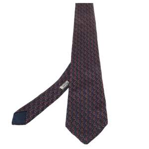 Pre Owned Hermés Blue & Red Anchor Print Silk Tie