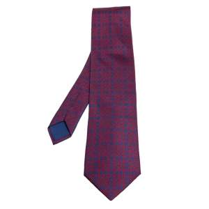 Pre Owned Hermes Navy Blue Geometric Print Silk Tie