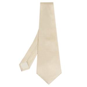 Pre Owned Hermes Cream Check Print Silk Tie