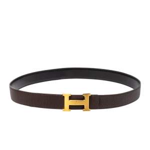 Pre Owned Hermes Black/Chocolate Chamonix and Togo Leather Constance Reversible Belt 100 CM