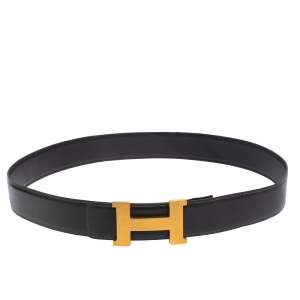 Pre Owned Hermès Graphite/Noir Chamonix Leather Constance Reversible Belt 105 CM