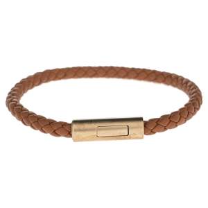 Pre Owned Hermès Brown Leather Gold Plated Goliath Bracelet