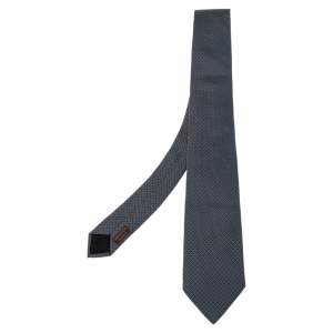 Pre Owned Hermes Blue Diamond Patterned Silk Jacquard Tie
