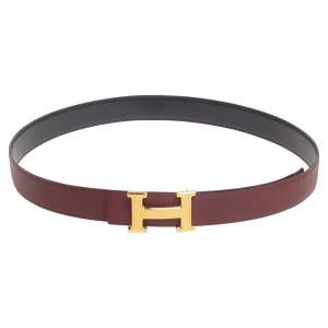 Pre Owned Hermes Rogue H/Noir Togo and Box Leather H Reversible Buckle Belt 100CM