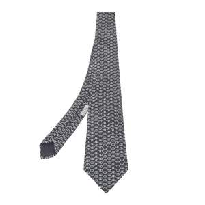Pre Owned Hermès Grey Chaine d'Ancre Print Silk Tie