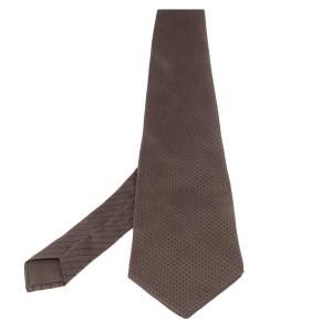 Pre Owned Hermes Brown Polka Dotted Silk Classic Tie 