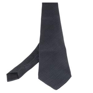 Pre Owned Hermes Navy Blue Printed Classic Silk Tie 